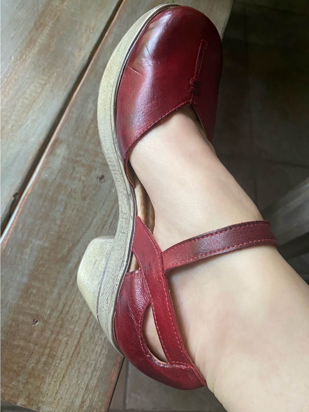 Jafa Boho Leather Platform Handmade Strappy Mary Jane Sandals Womens 38 Ruby Red - Picture 12 of 16